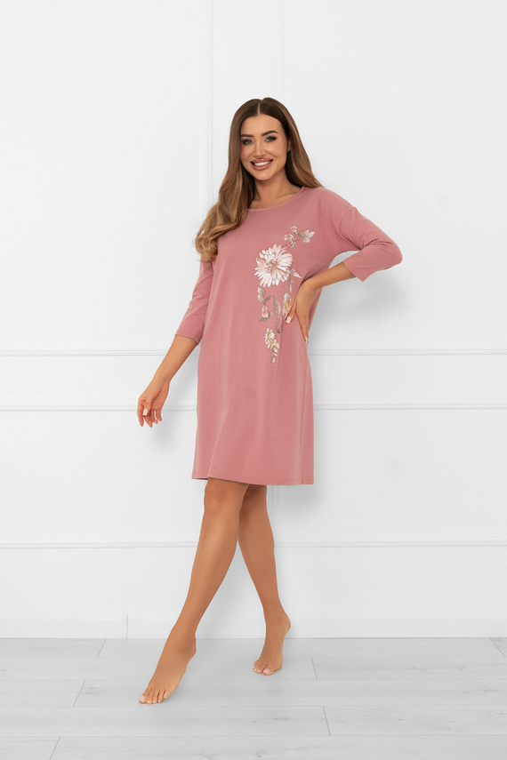 Cămașă de noapte pentru femei Akita - bumbac, mânecă 3/4, aplicații florale Italian Fashion