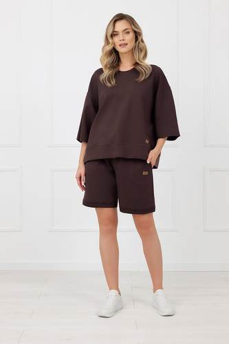 Pantaloni scurți damă Kaori Italian Fashion din bumbac cu buzunare - maro
