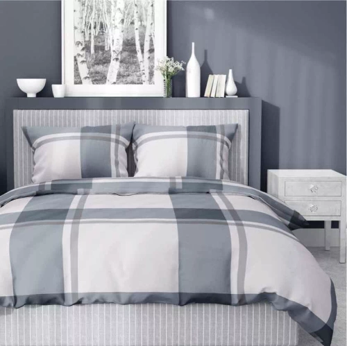 5218 A Lenjerie de pat în carouri din satin gri Detexpol