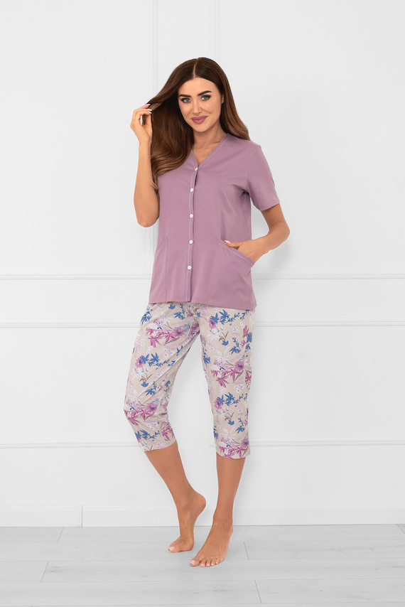 Pijama de damă Zafra cu mânecă scurtă, pantaloni 3/4 Italian Fashion - heather/print 