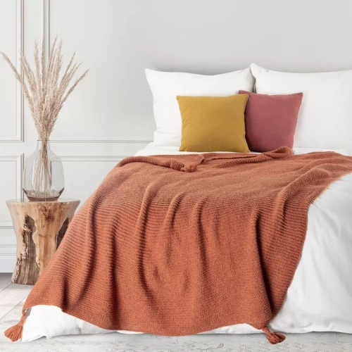 Plaid 1 Cuvertură de pat cu franjuri, Europerdele, roșu cărămiziu