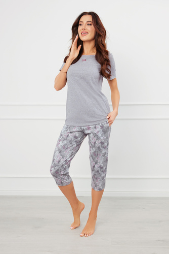 Ibena Ladies' Pijama cu mânecă scurtă, pantaloni 3/4 Italian Fashion - melange/print