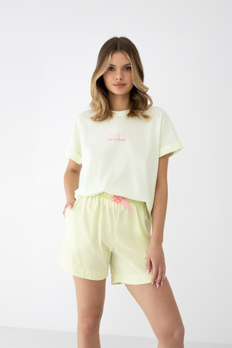 Pijama damă Sensis Savanna verde lime bumbac tricou și pantaloni