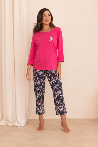 Pijamale damă Regina 4019 7/8 bumbac vâscoză mânecă 7/8 model floral bleumarin