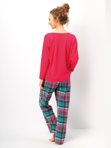 Pijamale dama LNS 420 Key raspberry - bumbac, maneci lungi, pantaloni de flanel