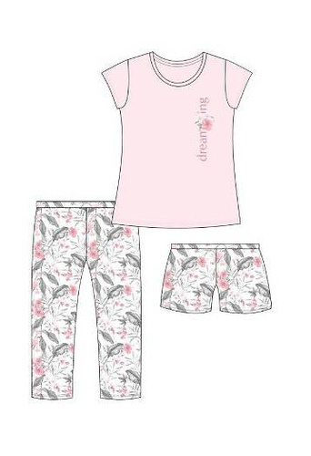 665/311 Dreaming Pijama Cornette dama, din trei piese, roz
