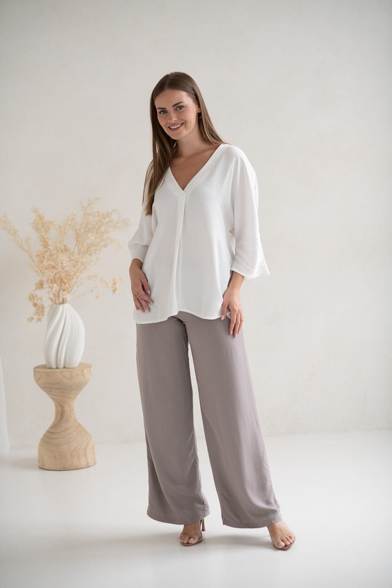 Bluză de maternitate Mamafullness Milk&Love albă – viscoză, mâneci 3/4, oversize