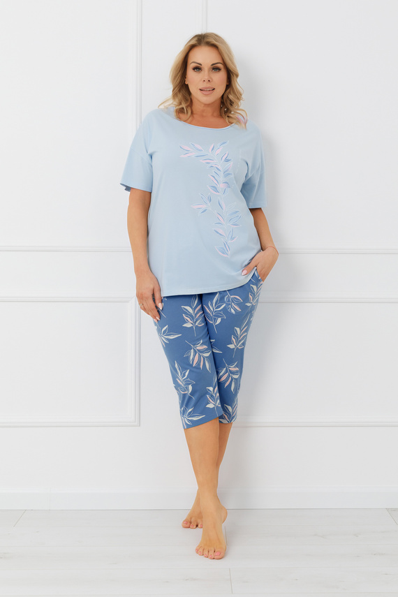 Pijama damă ERULA Italian Fashion bumbac mânecă scurtă pantaloni 3/4