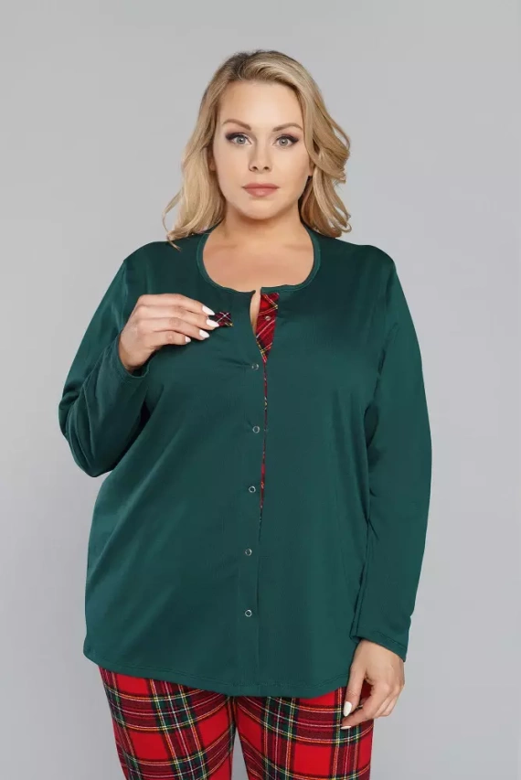 Pijama pentru femei Zorza cu mânecă lungă, pantaloni Italian Fashion - roșu/print 