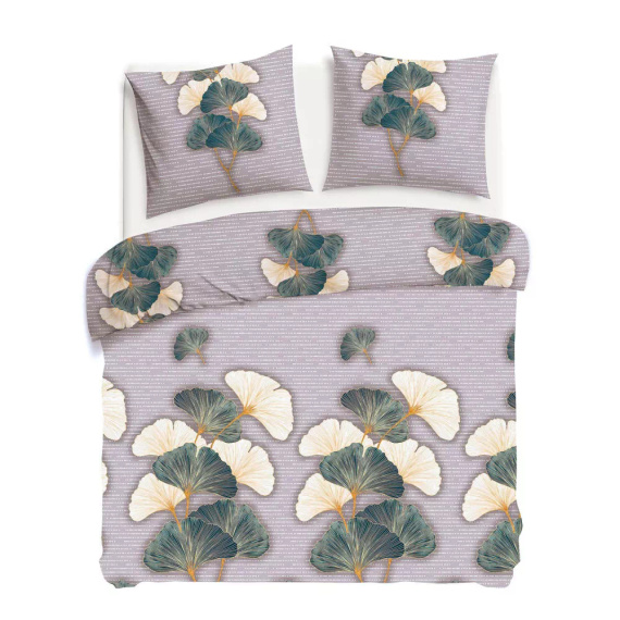 31510/2 Set de lenjerie de pat din flanel Flanellove Darymex bej verde frunze de ginkgo – set, 100% bumbac, călduros și moale