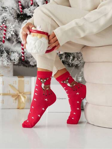 1283-030 Căprior șosete de Crăciun pentru femei Milena - roșu