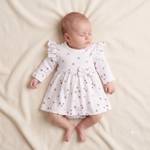 226159 Nicol Rochie-body pentru fete ecru cu mânecă lungă și imprimeu floral
