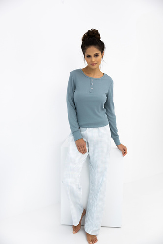 Janelle Sensis - Set de pijamale cu mânecă lungă și pantaloni în carouri pentru femei