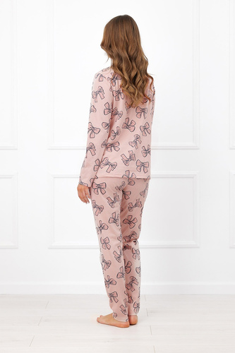 Italian Fashion Izabell pijama damă din bumbac, lungă, cu nasturi și fundițe