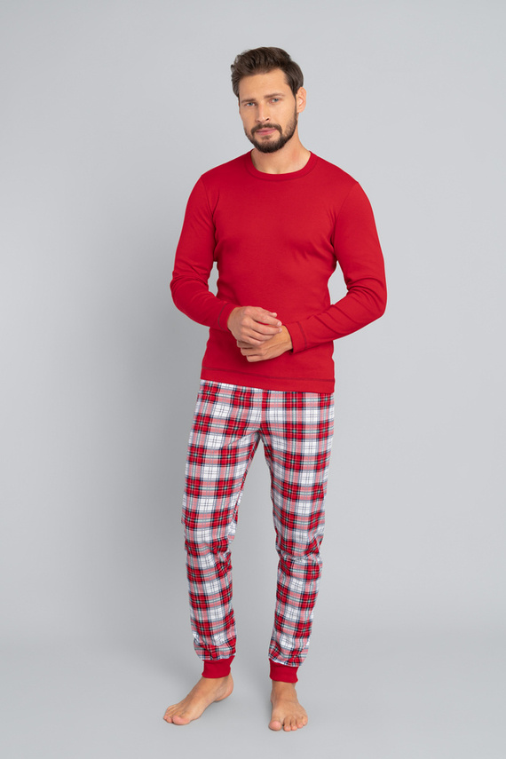 Moss Pijama cu mânecă lungă pentru bărbați, pantaloni lungi Italian Fashion- roșu/print