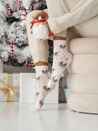 1283-029 Sosete dama Milena Sweet Reindeer Christmas - ecru
