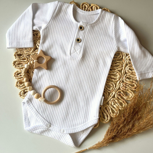 BP092 Body polo cu mâneci lungi în dungi Mamatti - alb