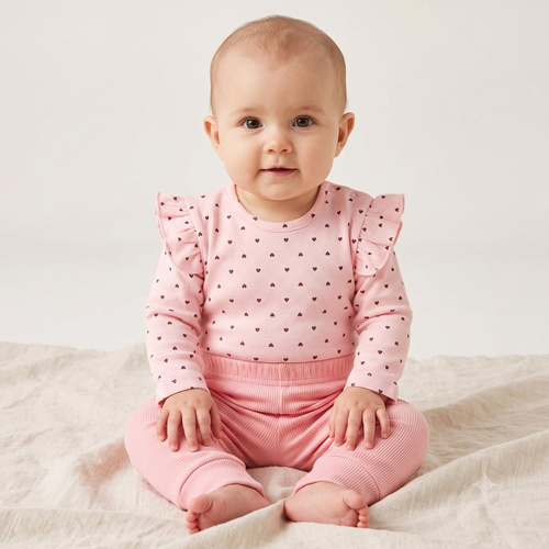 Body pentru bebeluși Nicol Tosia 225097 100% bumbac roz cu volănașe