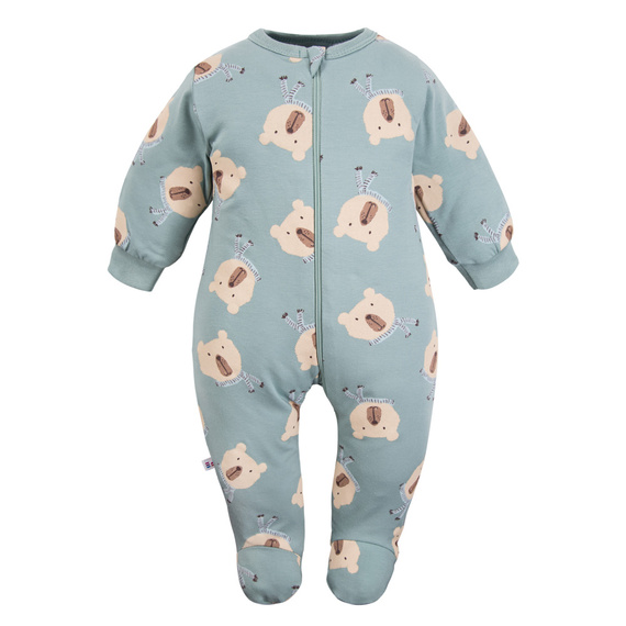 Salopă pentru bebeluși Beary Cool Eevi – salvie, model ursuleț, bumbac, cu piciorușe