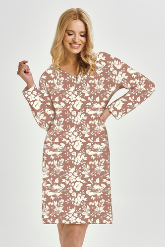 Cămașă de noapte Grace 3480 Taro maro – bumbac, mâneci lungi, confort și stil feminin