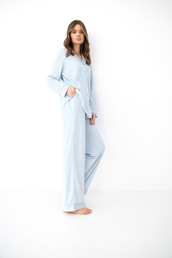 Sensis Isolde pijama damă albastră cu buline, din velur, cu nasturi