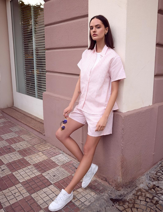 Pijama Selene Sensis alb-roz in bumbac dungi