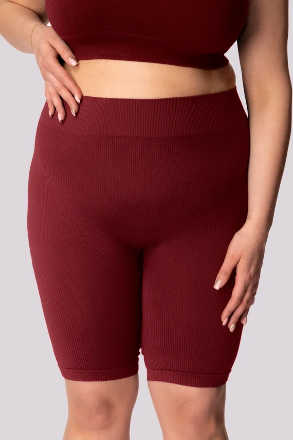 Pantaloni scurți motociclist damă Mona cu nervuri, visiniu