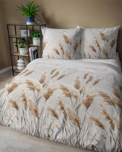 5329 B Lenjerie de pat din satin Ierburi de Pampas Detexpol gri