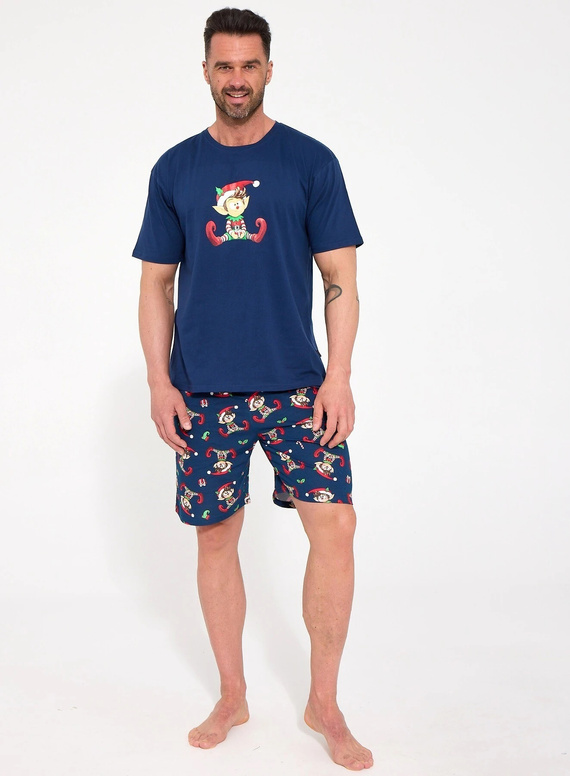Cornette Elf Christmas 326/324 Pijamale bărbați scurte bleumarin 100% bumbac