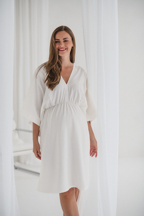 Rochie de maternitate si alaptare Mama Zen Milk&Love, crem - kimono cu fermoare, modal