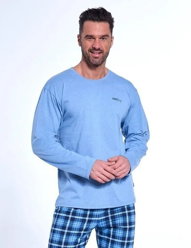 Pijamale bărbați 124/188 Strong 2 albastru - bumbac, mâneci lungi, stil sportiv