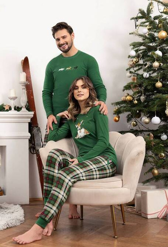 Pijama de damă Zonda cu mânecă lungă și pantaloni lungi Italian Fashion - verde/print
