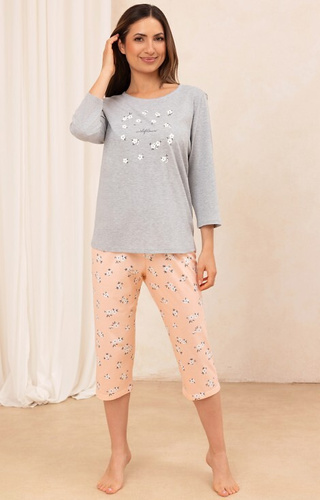 707 Pijamale Regina, bumbac mix deschis – dama, maneci 3/4, model floral