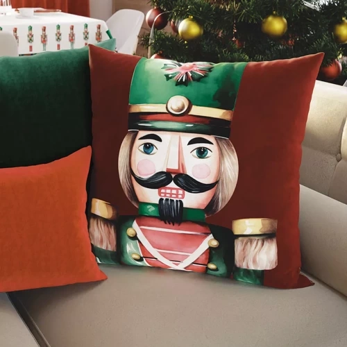 PBN279 Față de pernă de Crăciun Nutcrackers Marquisette roșu