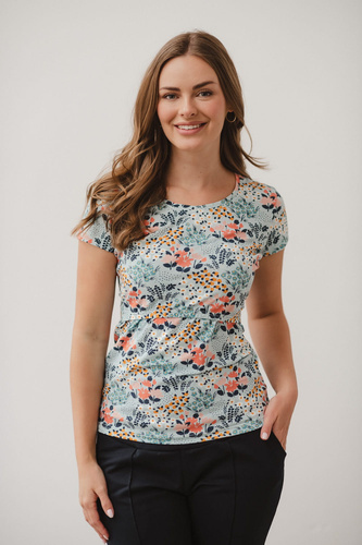 Cămașă cu lapte Bluză pentru alăptare și maternitate cu mâneci scurte Milk&Love meadow pe albastru