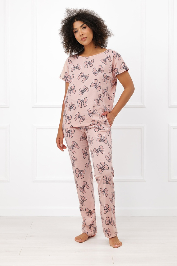 Italian Fashion Silano pijama damă 100% bumbac pantaloni lungi cu fundițe