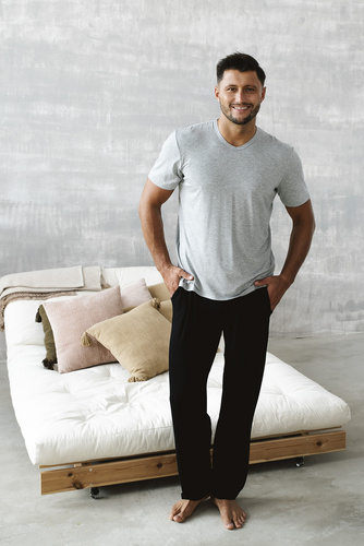 Dallas Pijama cu mânecă scurtă pentru bărbați, pantaloni lungi Italian Fashion- melange/negru 