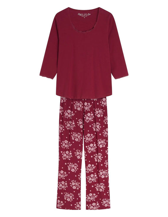 Henderson Greta 45423 Pijamale damă 100% bumbac mânecă 3/4 dantelă carmine