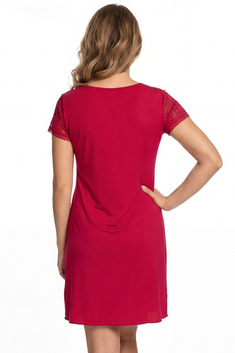 Cămașă de noapte Elena Donna din vâscoză cu dantelă, elegantă, moale, decolteu în V, wineberry