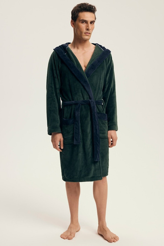 Halat de baie Henderson 43377 Natch Green pentru bărbați - Glugă, Tricotaje călduroase, Confort și Eleganță