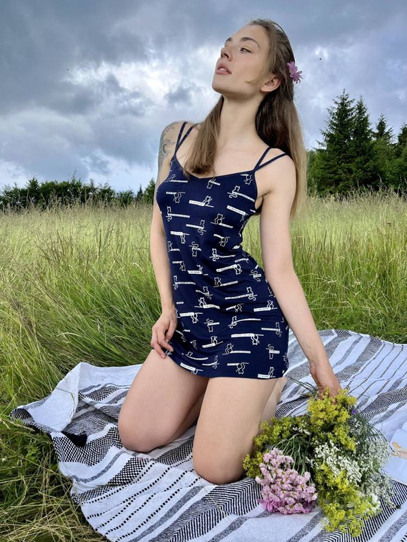 659 Cămașă de noapte fără bretele Cat Love Forex - albastru marin