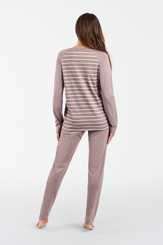 Oda Pijama cu mânecă lungă pentru femei, pantaloni lungi Italian Fashion - imprimare cappuccino/cappuccino