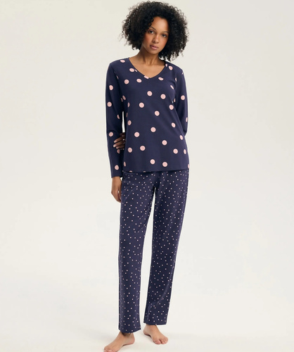 Henderson Gitte 45425 Pijamale damă lungi 100% bumbac, decolteu în V, steel blue