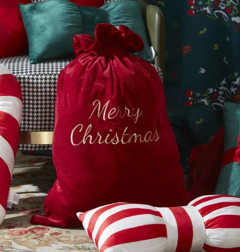 Geantă cadou de Crăciun Merry 52x80 catifea visiniu de la Spod Igły i Nitki