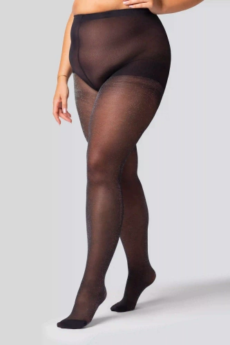 Colanți Shine pentru femei, mărimea Queen, 30 denier - negri cu sclipici argintiu, strălucitori