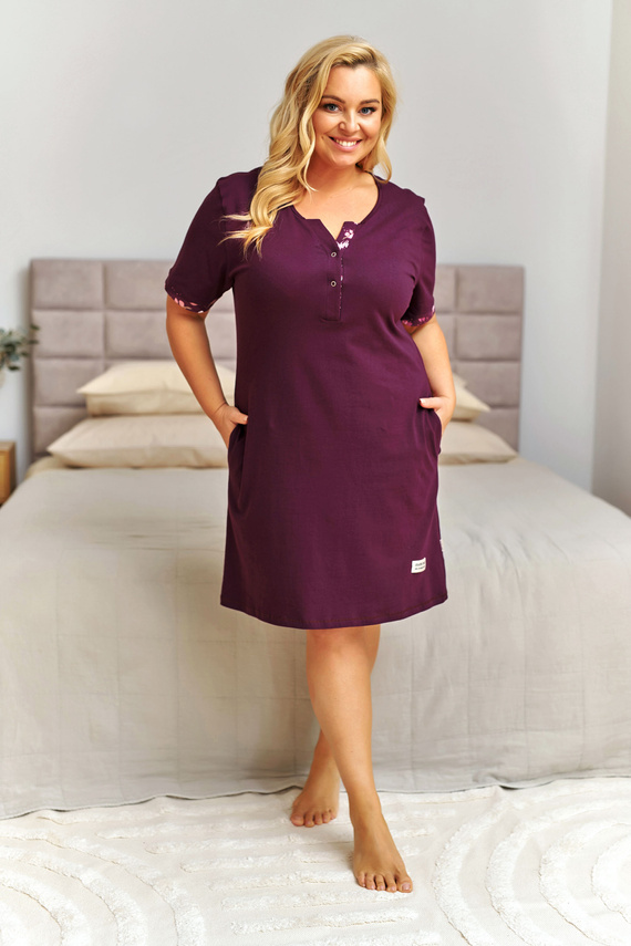 7472 Doctor Nap cămașă de noapte bumbac bordo cu buzunare-burgundy