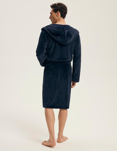 Halat de baie bărbătesc Henderson 43374 Naps bleumarin - glugă, tricotaj călduros, confort și eleganță