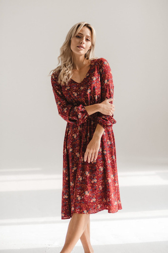 Rochie pentru gravide și alăptare Lovely Dress Midi Milk&Love – bordo cu flori