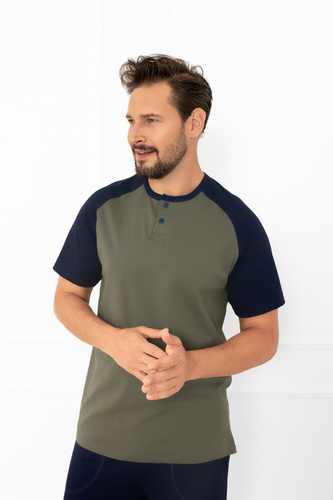 Pijama pentru bărbați Alexander Italian Fashion olive - mâneci scurte și pantaloni scurți, 100% bumbac 
