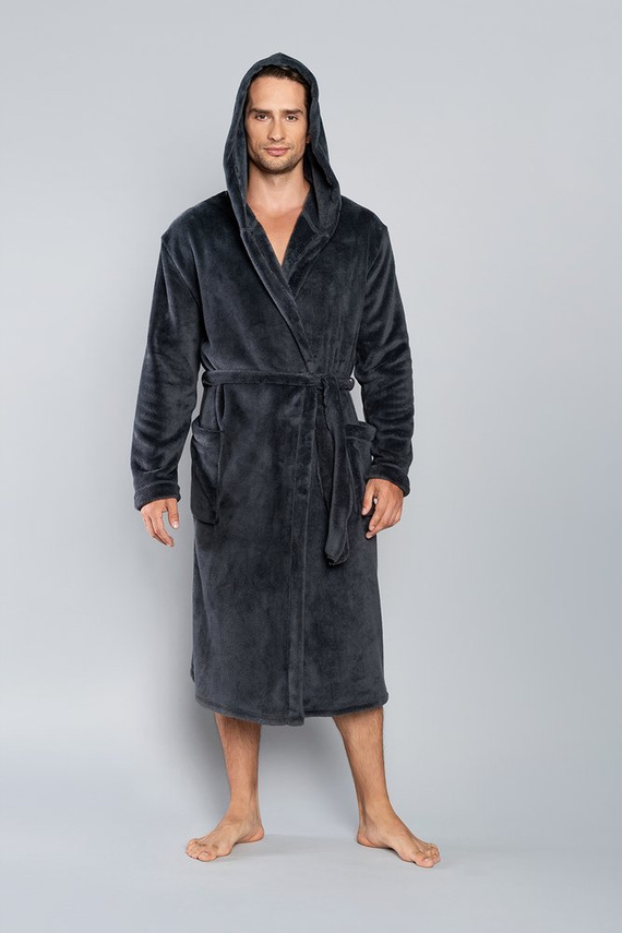 Mimas Halat de baie cu glugă pentru bărbați Italian Fashion - gri 